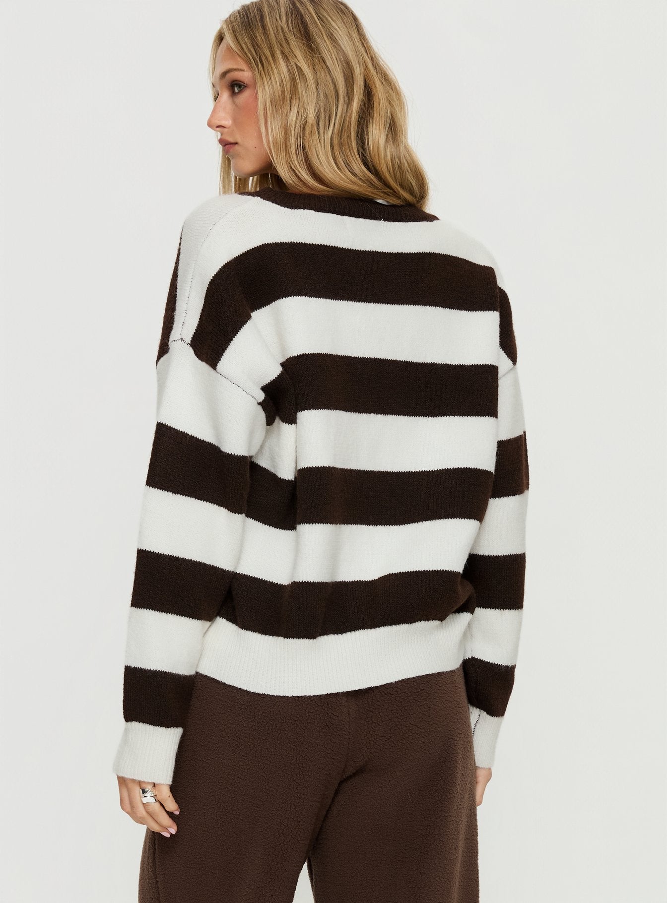 Corlie Crew Neck Knit Sweater Brown Stripe