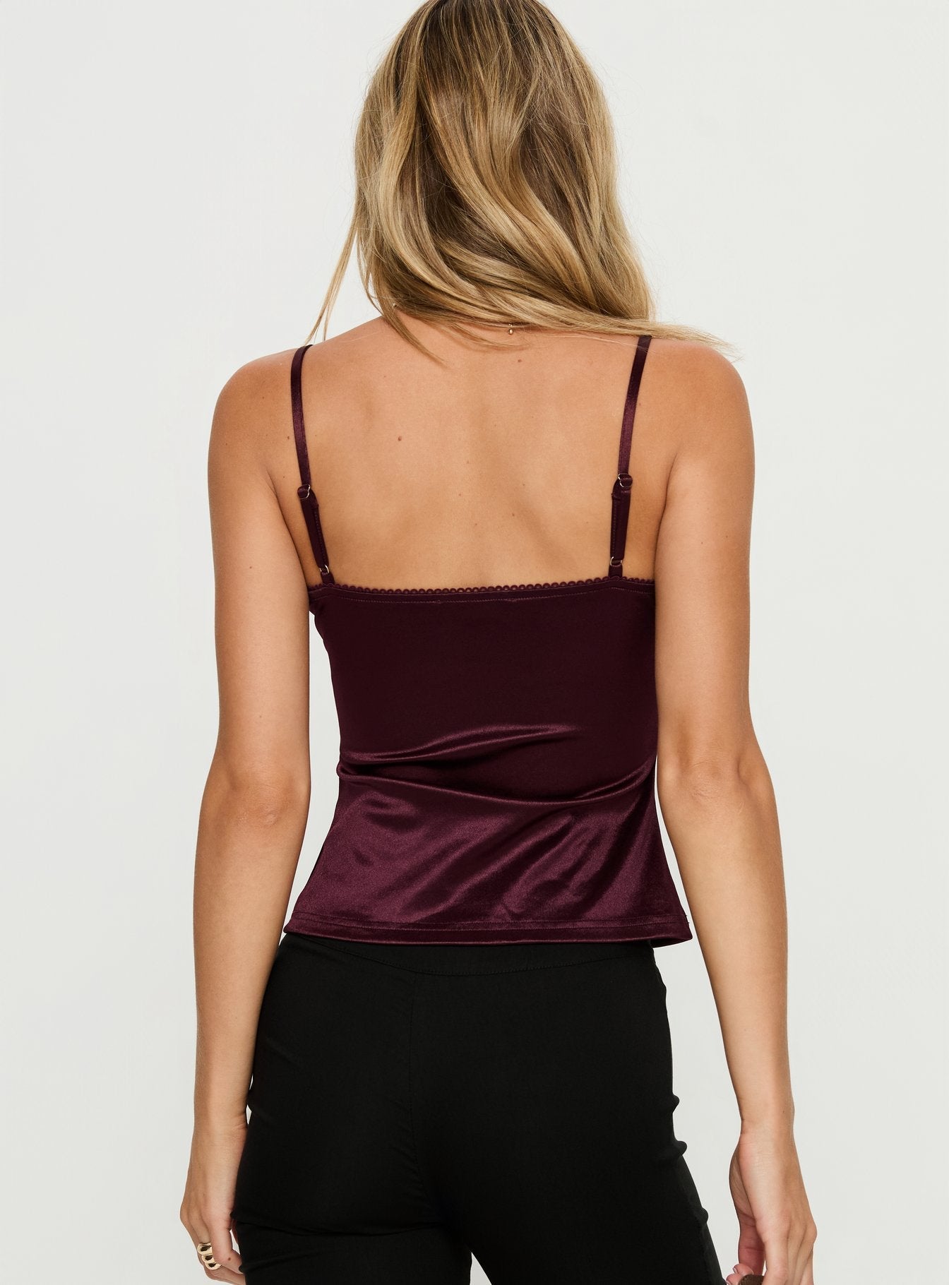 Lunetta Picot Trim Cami Top Burgundy