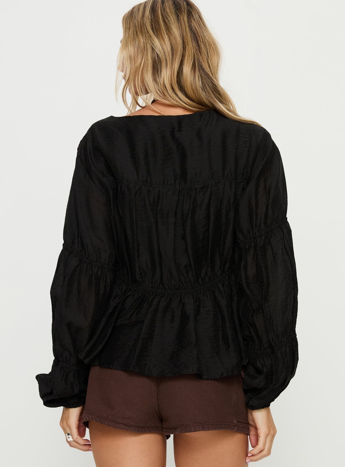 Xamira Ruched Long Sleeve Top Black