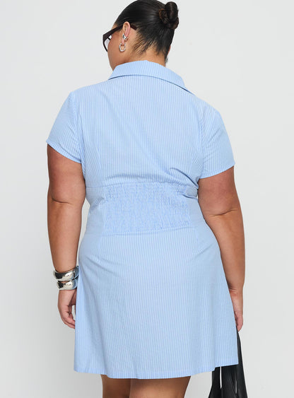 Motley Mini Dress Blue Stripe Curve