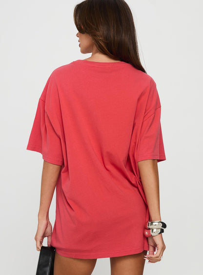 Fast Track Oversized Graphic Top Red