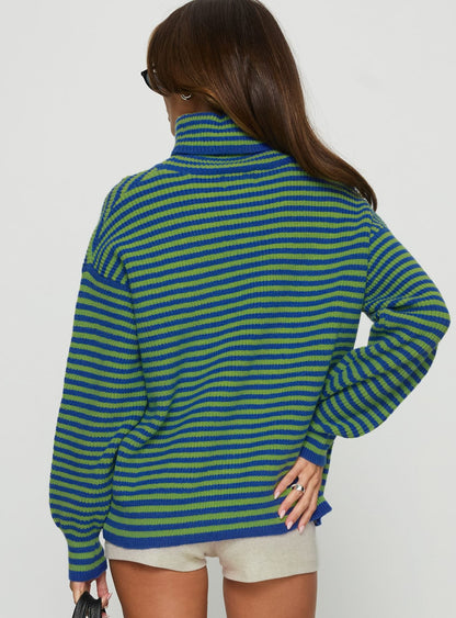 Lancelot Turtle Neck Oversized Jumper Green Stripe