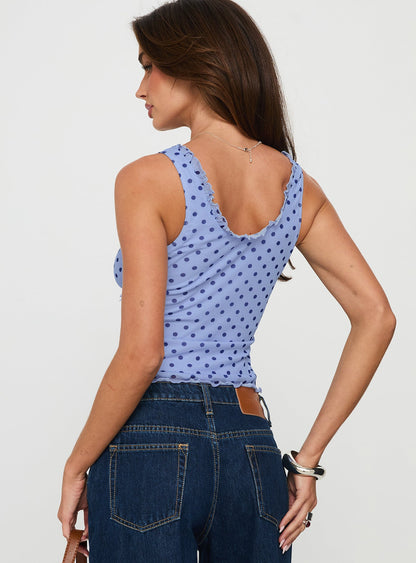 Azira Frill Detail Top Blue Polka