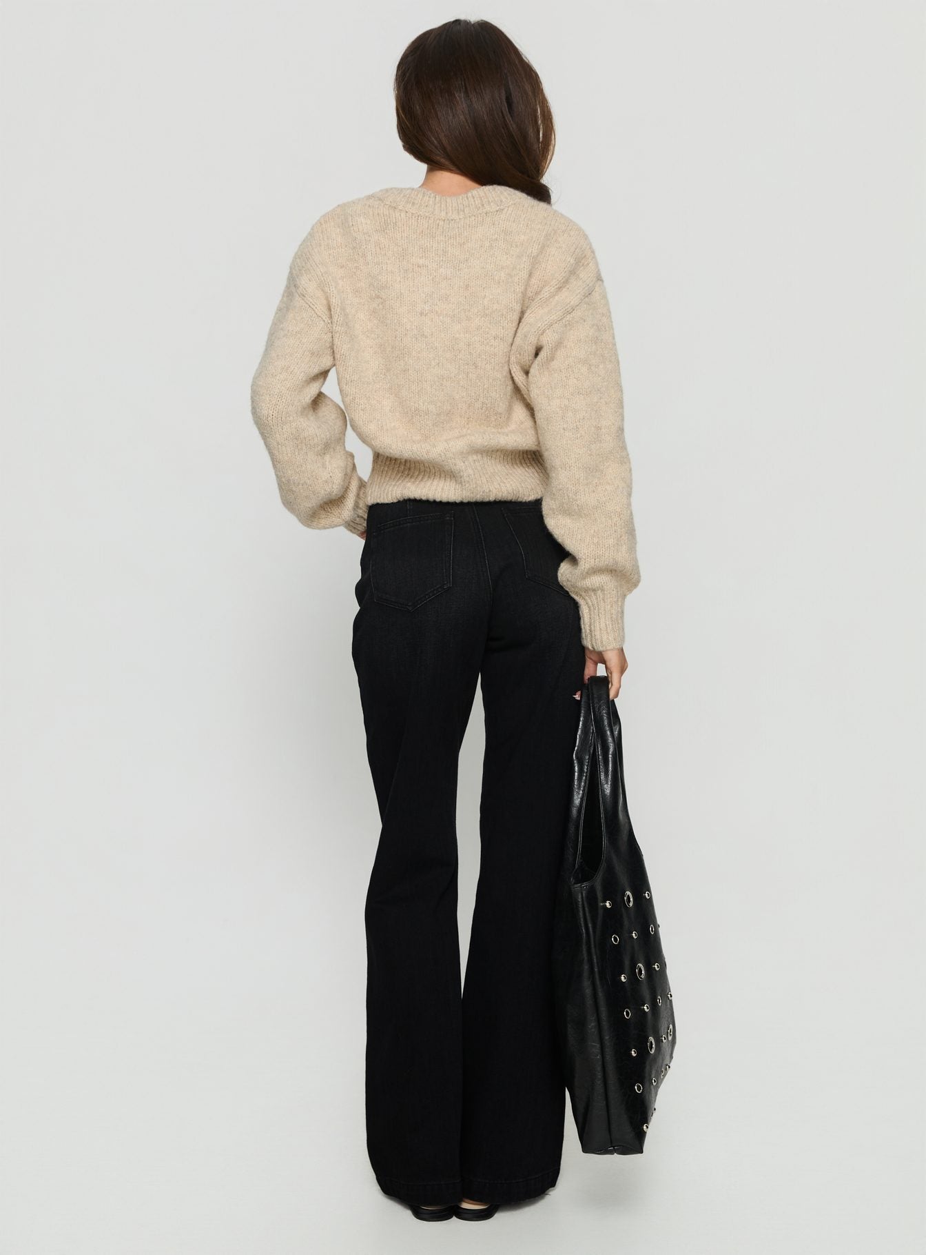 Slow Ride Mid Rise Bootleg Belted Jeans Washed Black