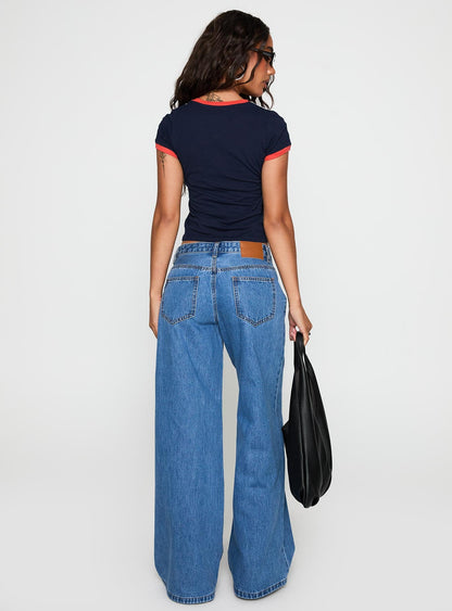 Supercut Low Rise Baggy Pleat Jeans Mid Blue