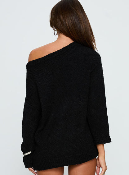 Esenia Eyelet Detail Knit Sweater Black / Silver