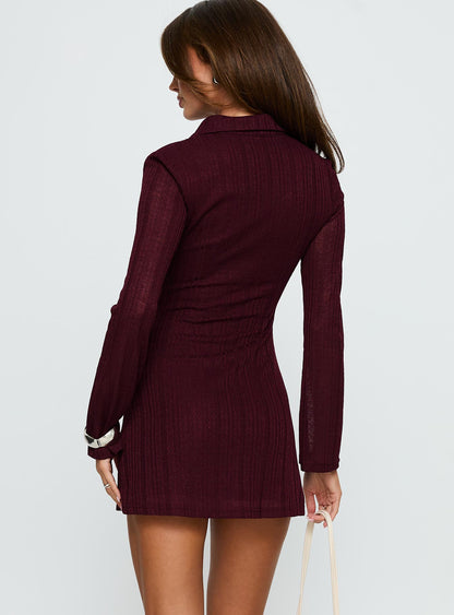 When You Sleep Long Sleeve Mini Dress Wine