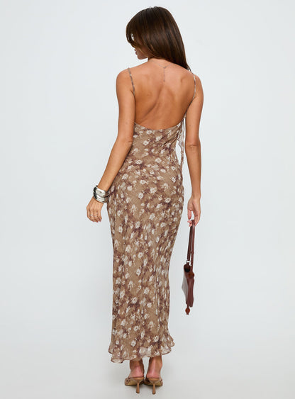 Silah Cowl Neck Maxi Dress Brown Floral