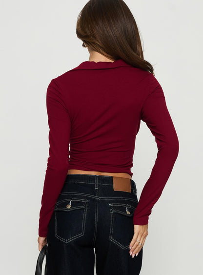 Philia Collared Wrap Top Red