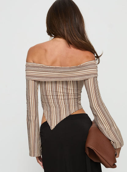 Newbery Off Shoulder Asymmetrical Long Sleeve Top Stripe