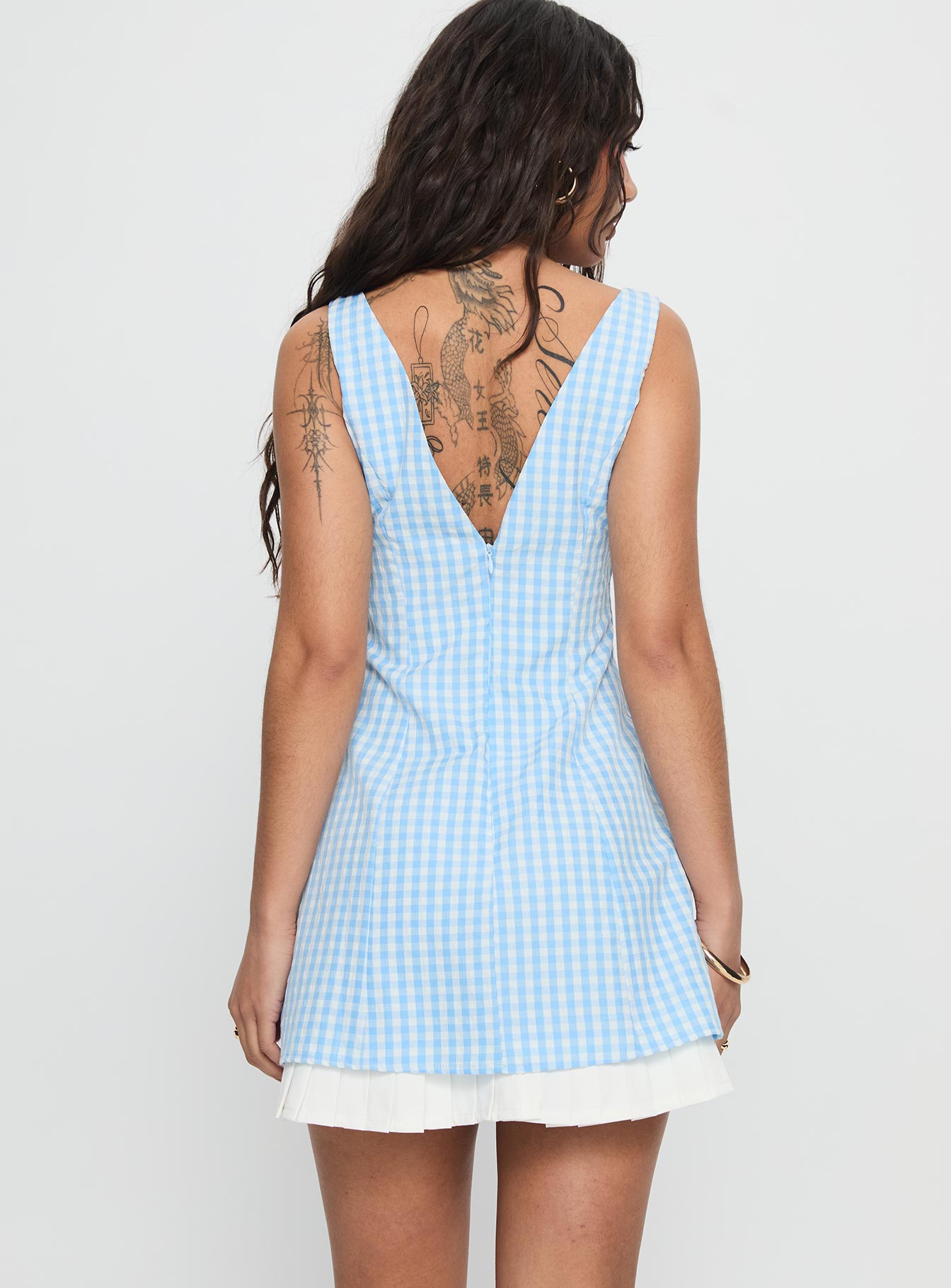 Evielle Underskirt Mini Dress Blue Check