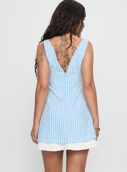 Evielle Underskirt Mini Dress Blue Check