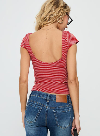 Nyren Low Back Boatneck Top Red Stripe