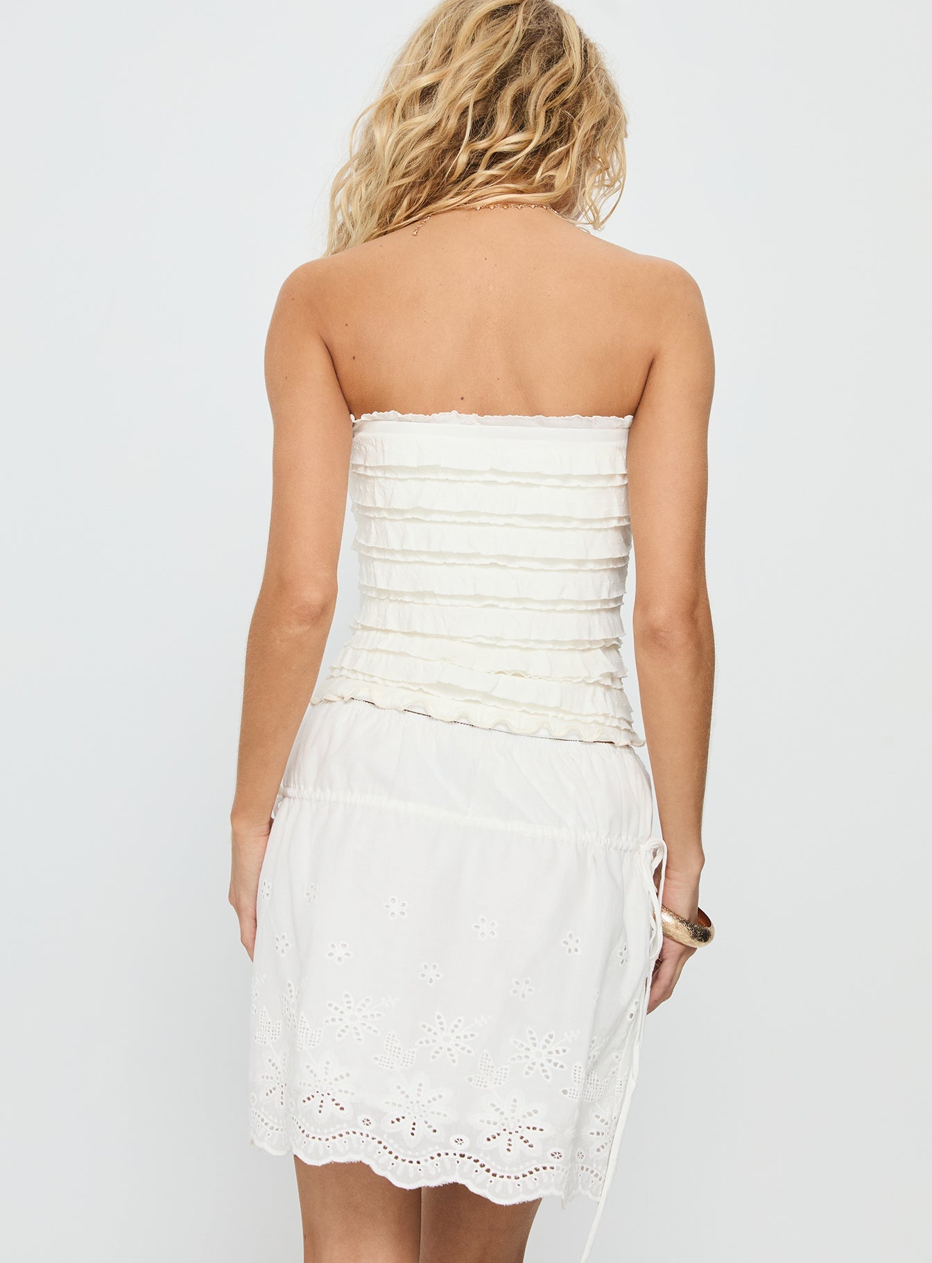 Rosamaria Broderie Tiered Mini Skirt White