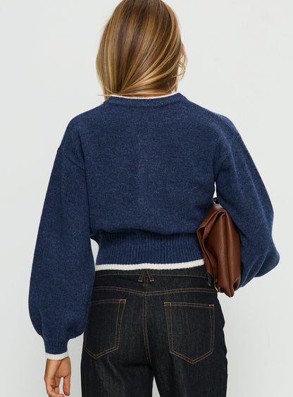 Amandi Zip Through Knit Jumper Navy / Cream