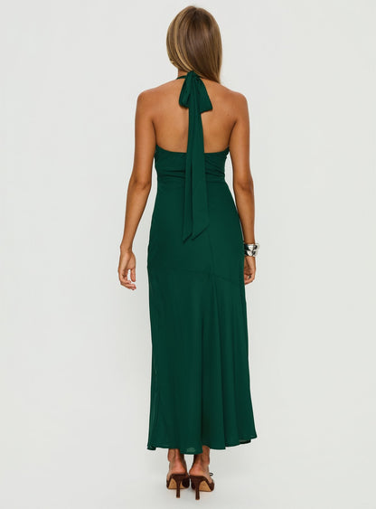 Luannie Halter Scarf Tie Maxi Dress Emerald
