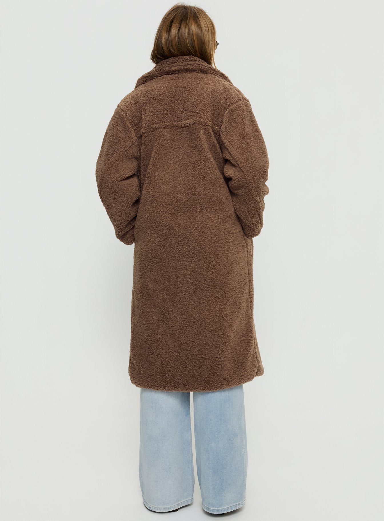 Delora Fluffy Longline Coat Brown