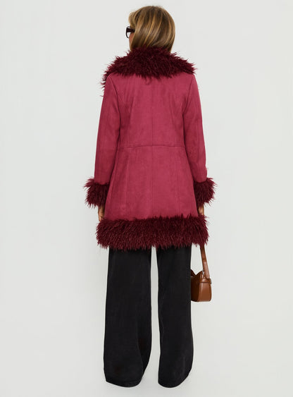 Josefina Faux Fur Detail Jacket Wine