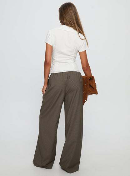 Ketrina Tie Waist Pants Brown Plaid
