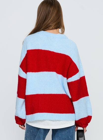 Bastien Crew Neck Knit Sweater Blue / Red