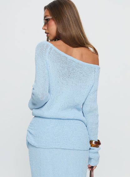 Ravira Wide Neck Knit Sweater Blue