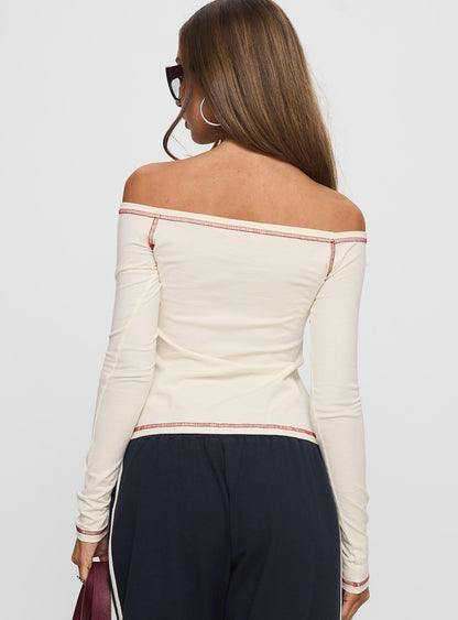 Athletics Club Long Sleeve Graphic Top Cream / Red