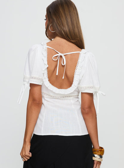 Indianah Pleat Lace Panel Blouse Top White