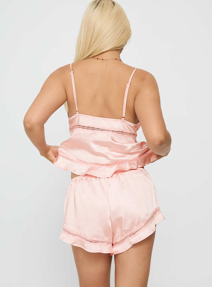 Restful Sleep Satin Frill Set Pale Pink