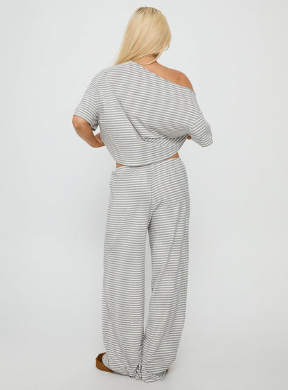 Tobie Off Shoulder Sleep Set Grey Stripe