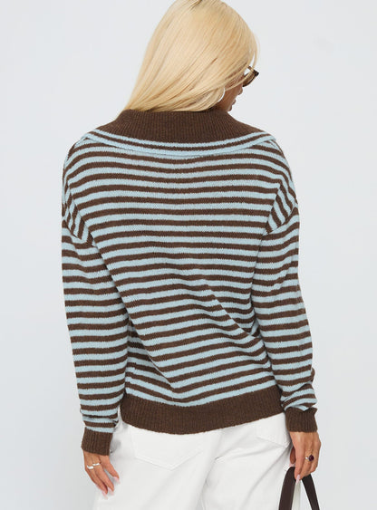 Moon Went Dark Collared Knit Sweater Stripe