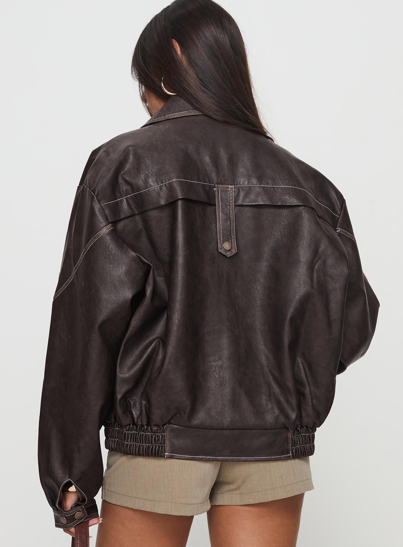 Jaxton Faux Leather Jacket Brown Petite