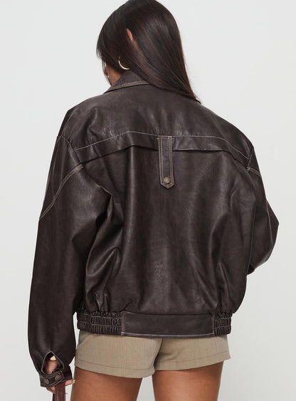 Jaxton Faux Leather Jacket Brown Petite