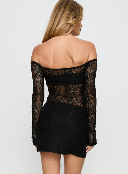 Annora Long Sleeve Lace Mini Dress Black