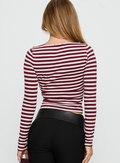 Derrica Long Sleeve Top Red / Grey Stripe
