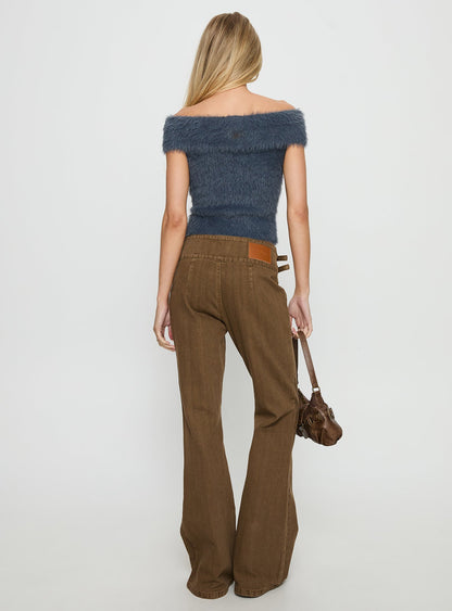 Thrill Ride Mid Rise Flare Jeans Washed Brown