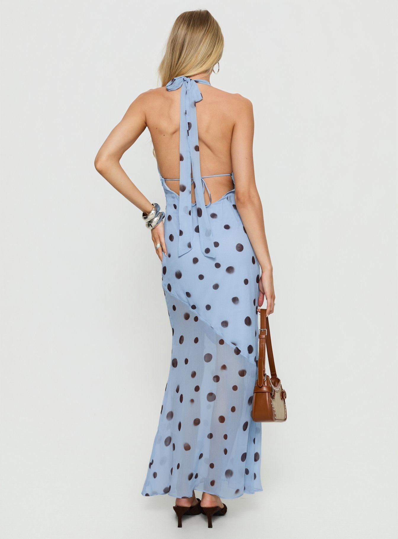 Oralee Halter Sheer Maxi Dress Blue / Polka Dot