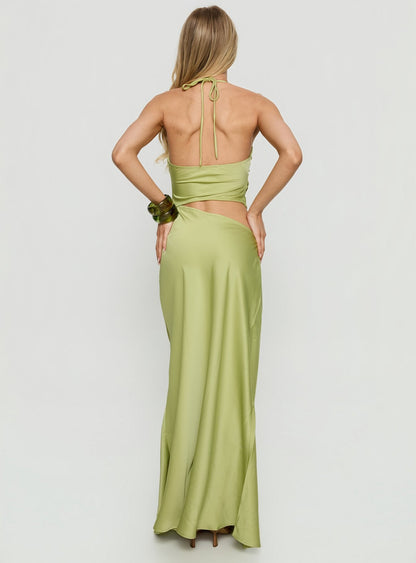 Morissa Halter Cut Out Maxi Dress Green