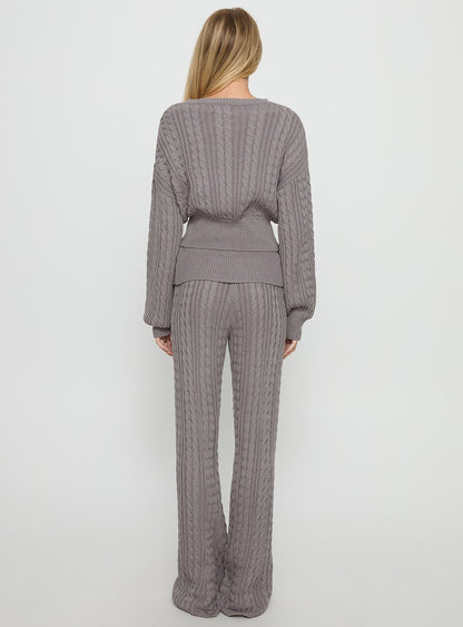 Baleigh Cable Knit Foldover Pants Grey