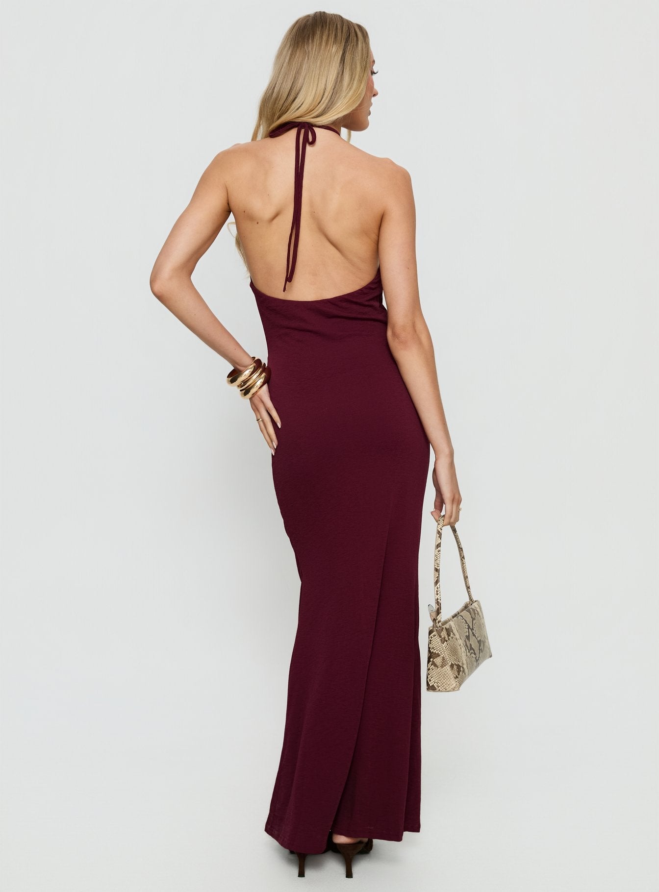 Lyssa Halter Plunge Maxi Dress Plum