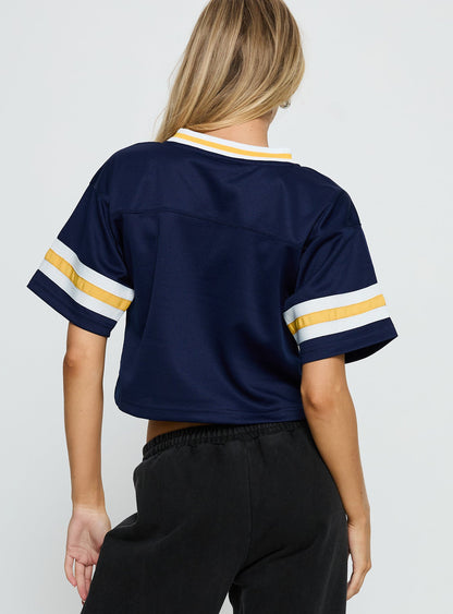 UC Berkeley Cropped Football Jersey Tee Blue