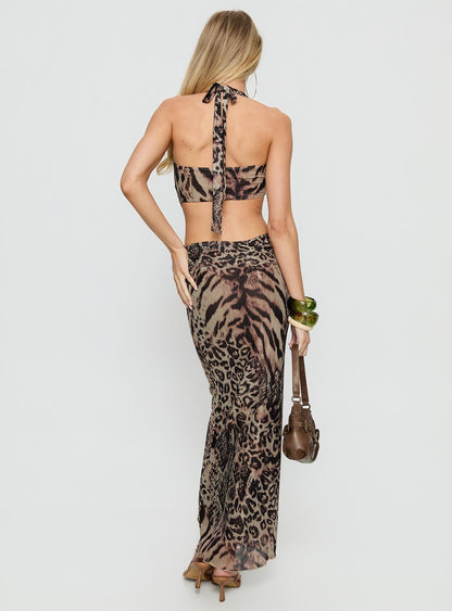 Karlita Halter Cut Out Maxi Dress Leopard