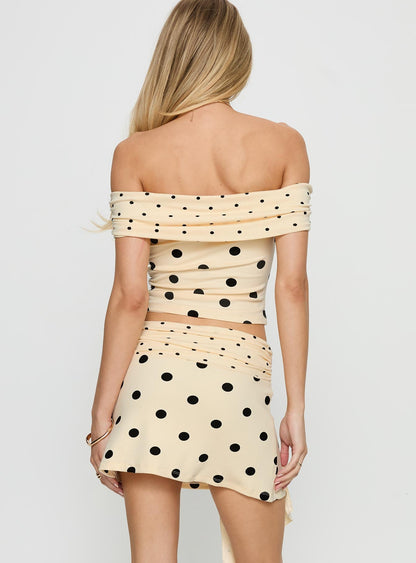 Porzia Wrap Detail Mini Skirt Cream / Polka Dot