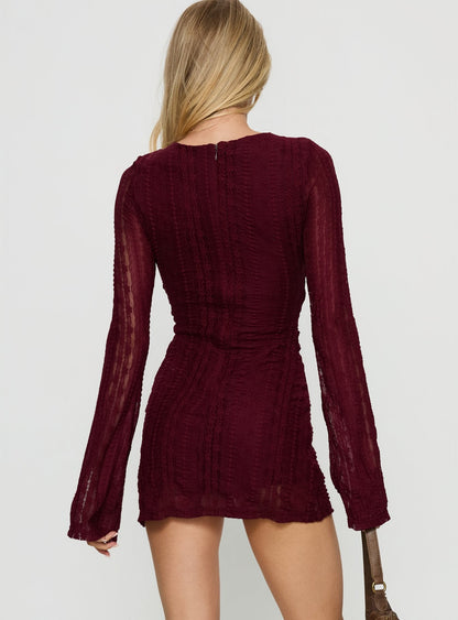 Delandra Long Sleeve Textured Playsuit Red