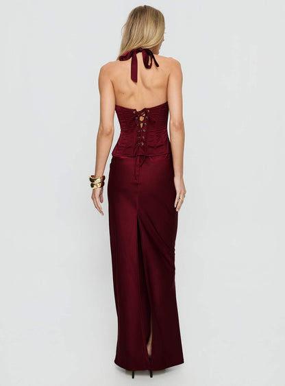 In A Trance Halter Corset Maxi Dress Red