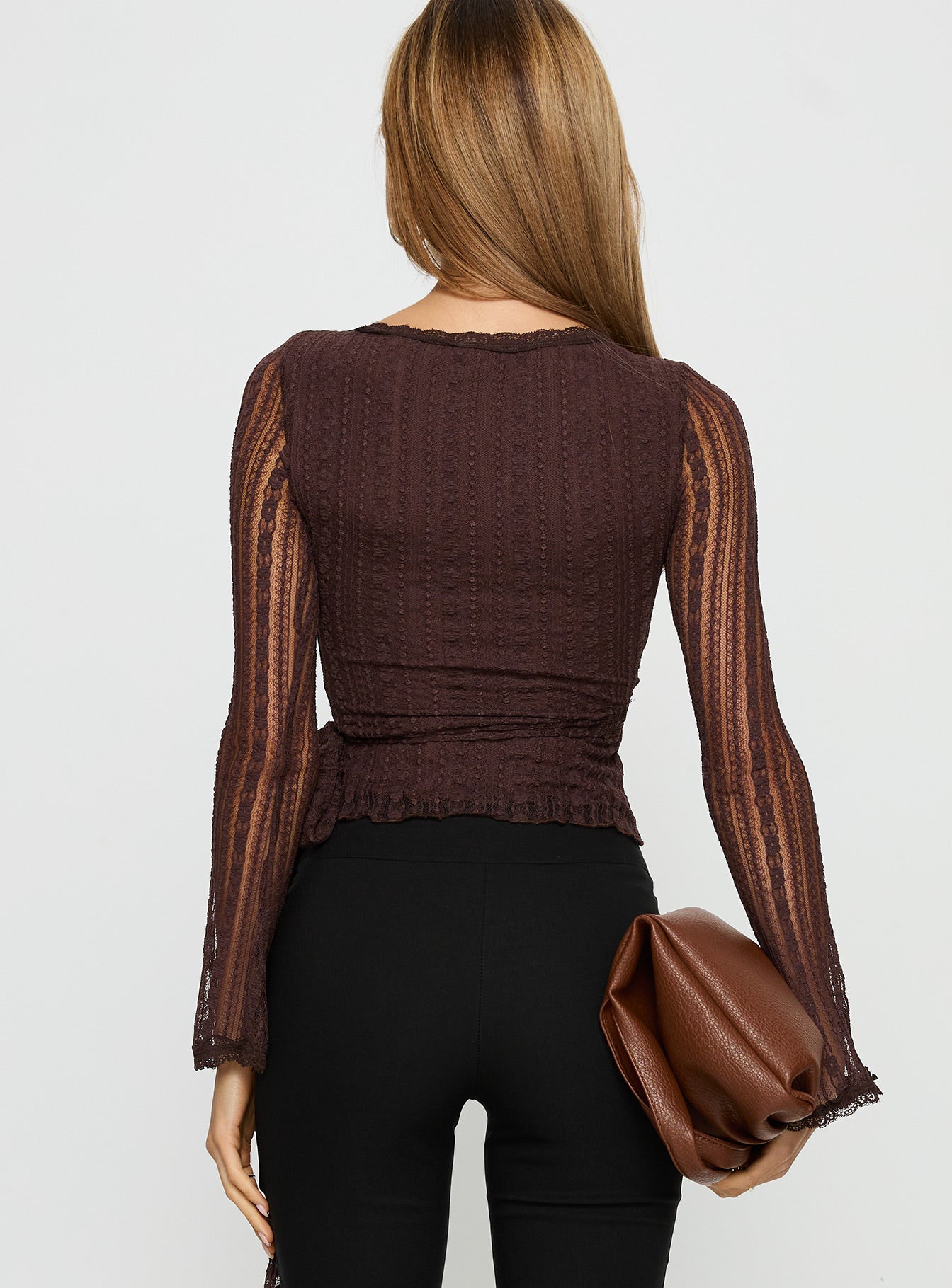 Tevon Wrap Long Sleeve Top Brown