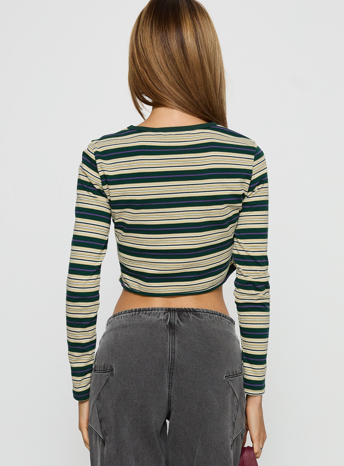 Bentlea Long Sleeve Top Green / Yellow Stripe