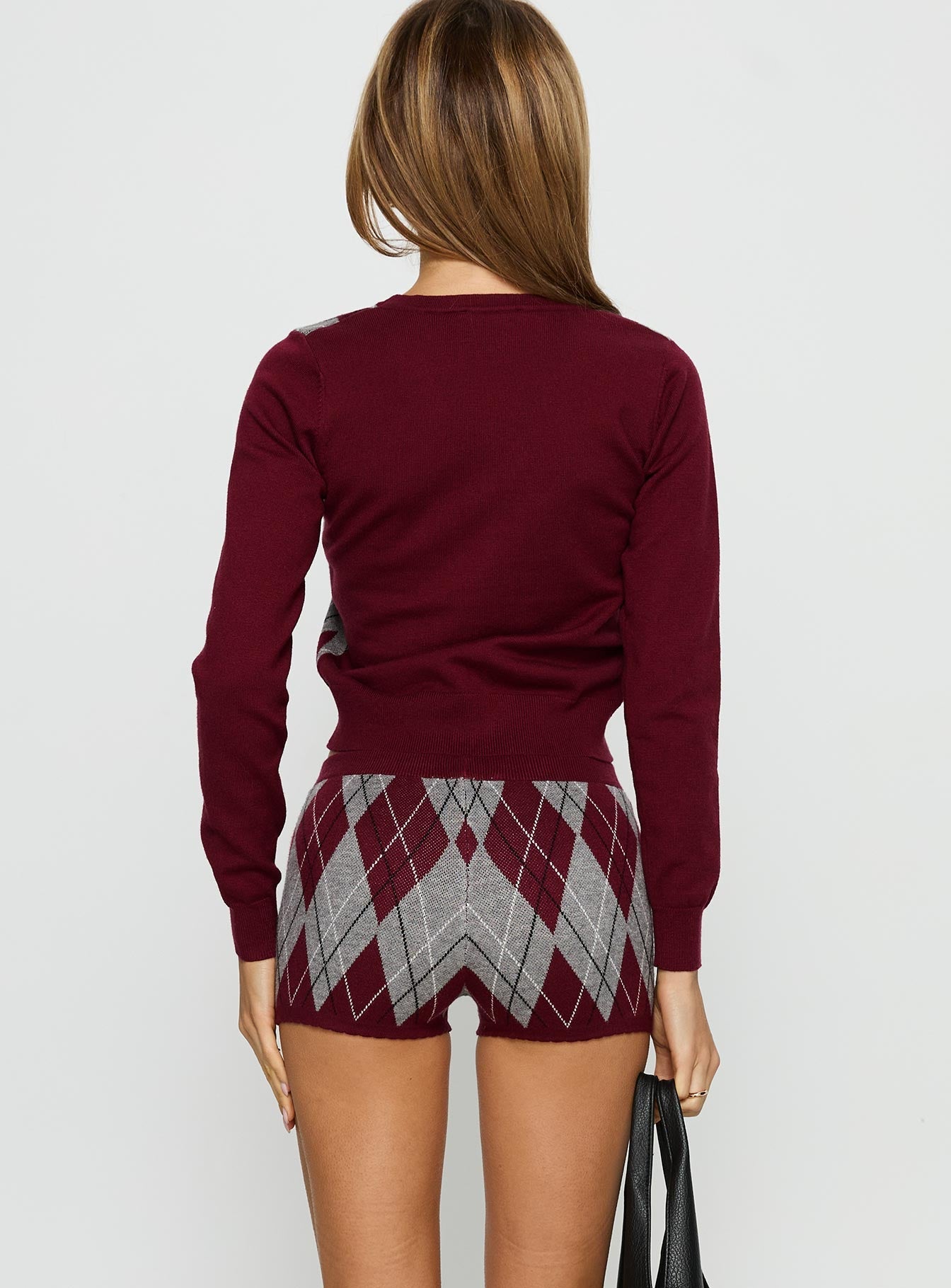 Raiven Knit Shorts Burgundy Argyle