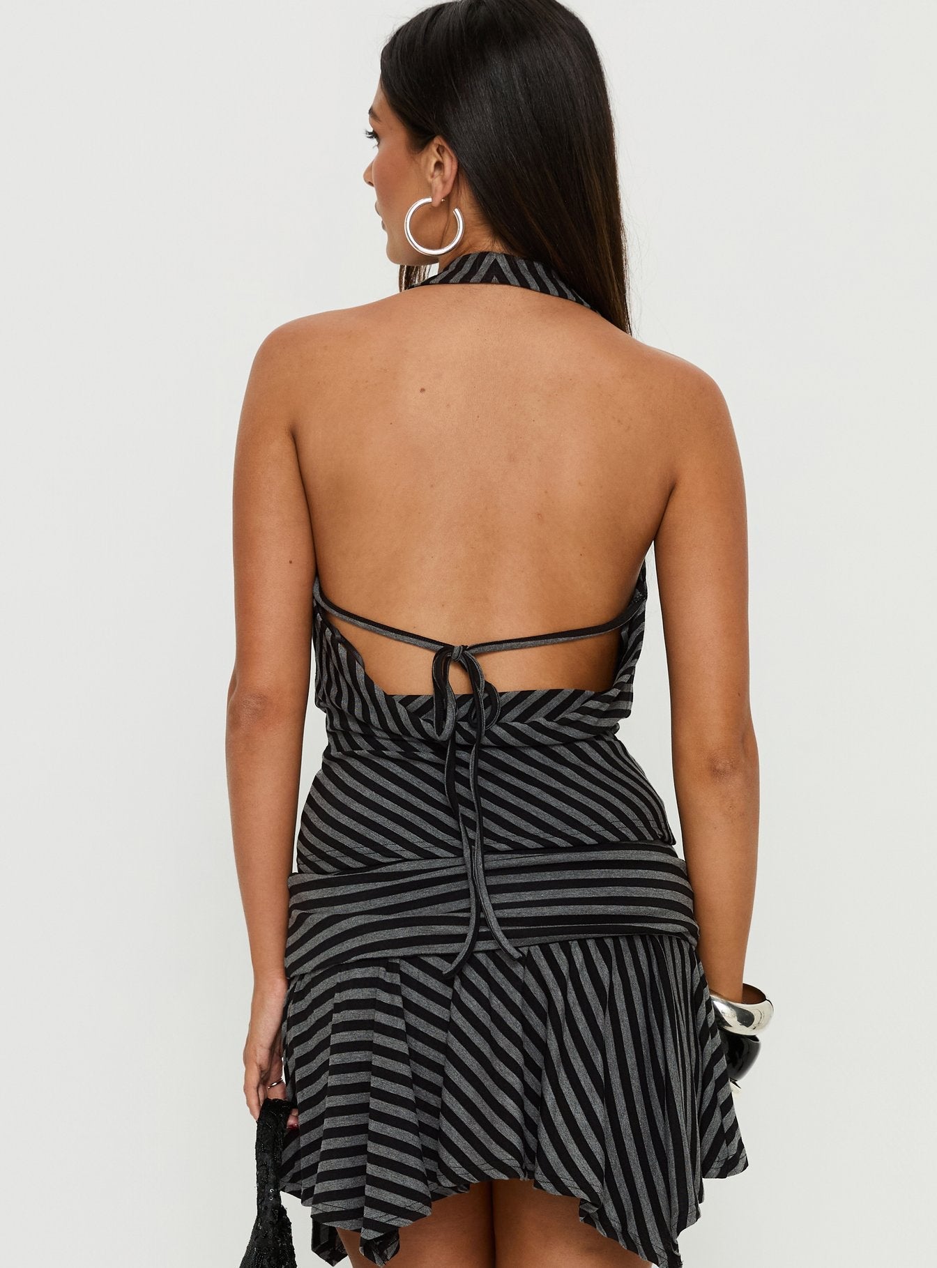 Dyana Cowl Neck Top Grey / Black Stripe