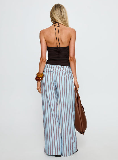 Silver Moon Linen Blend Tie Pants Blue / Maroon Stripe