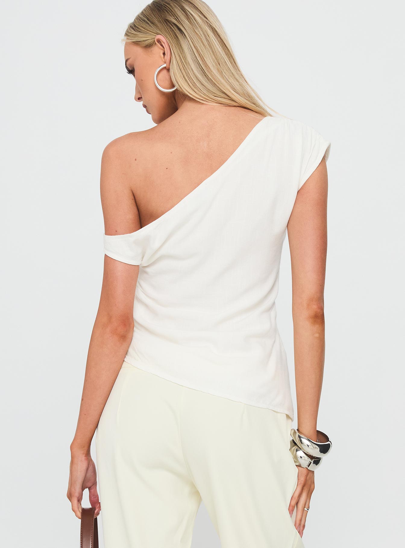 Kaylani One Shoulder Drape Top White